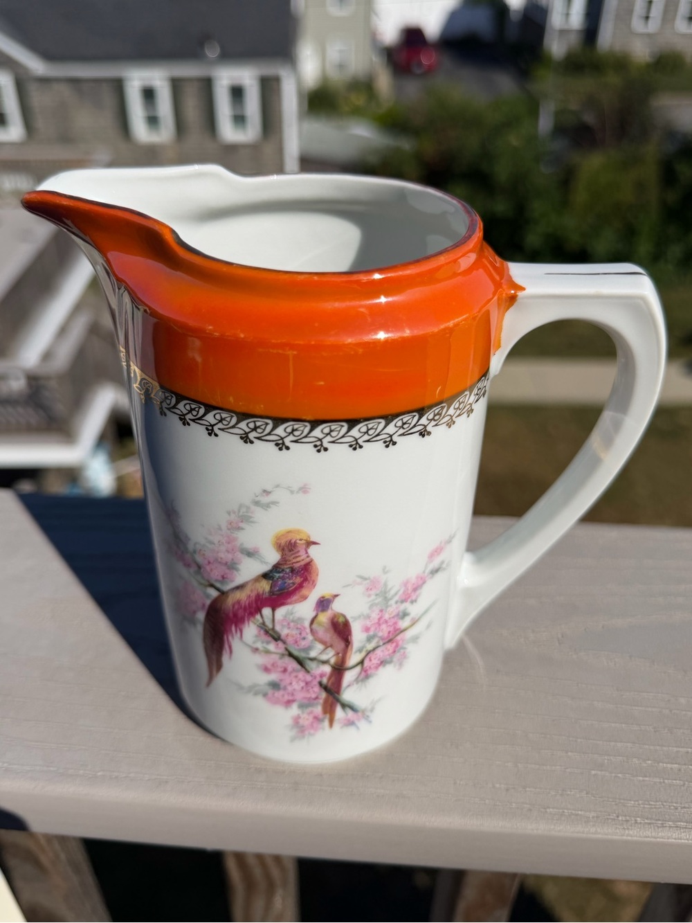 Vintage PK Unity German Porcelain Lusterware Bird & Floral Pitcher - Picture 3 of 11